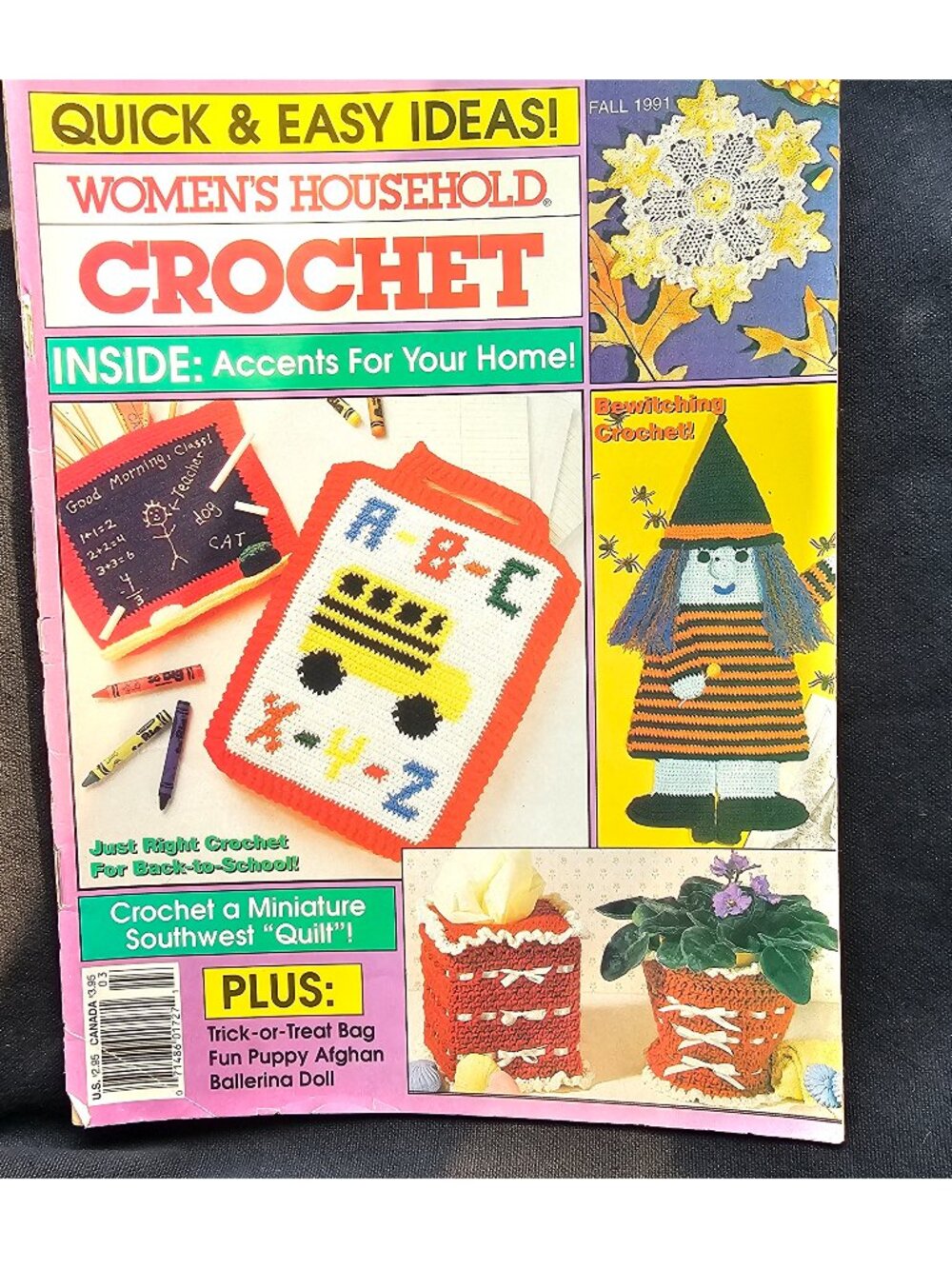 Vintage Women's Household Crochet Fall 1991 Afghans School Fall Holiday Patterns
